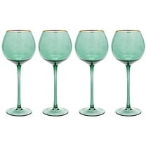 Vikko Wine Glasses, 17 Ounce Green Wine Glass with Gold Rim, Set of 4 Stemmed Wine Glasses for Red and White Wine, Colored Wine Glasses, Glasses for Wine