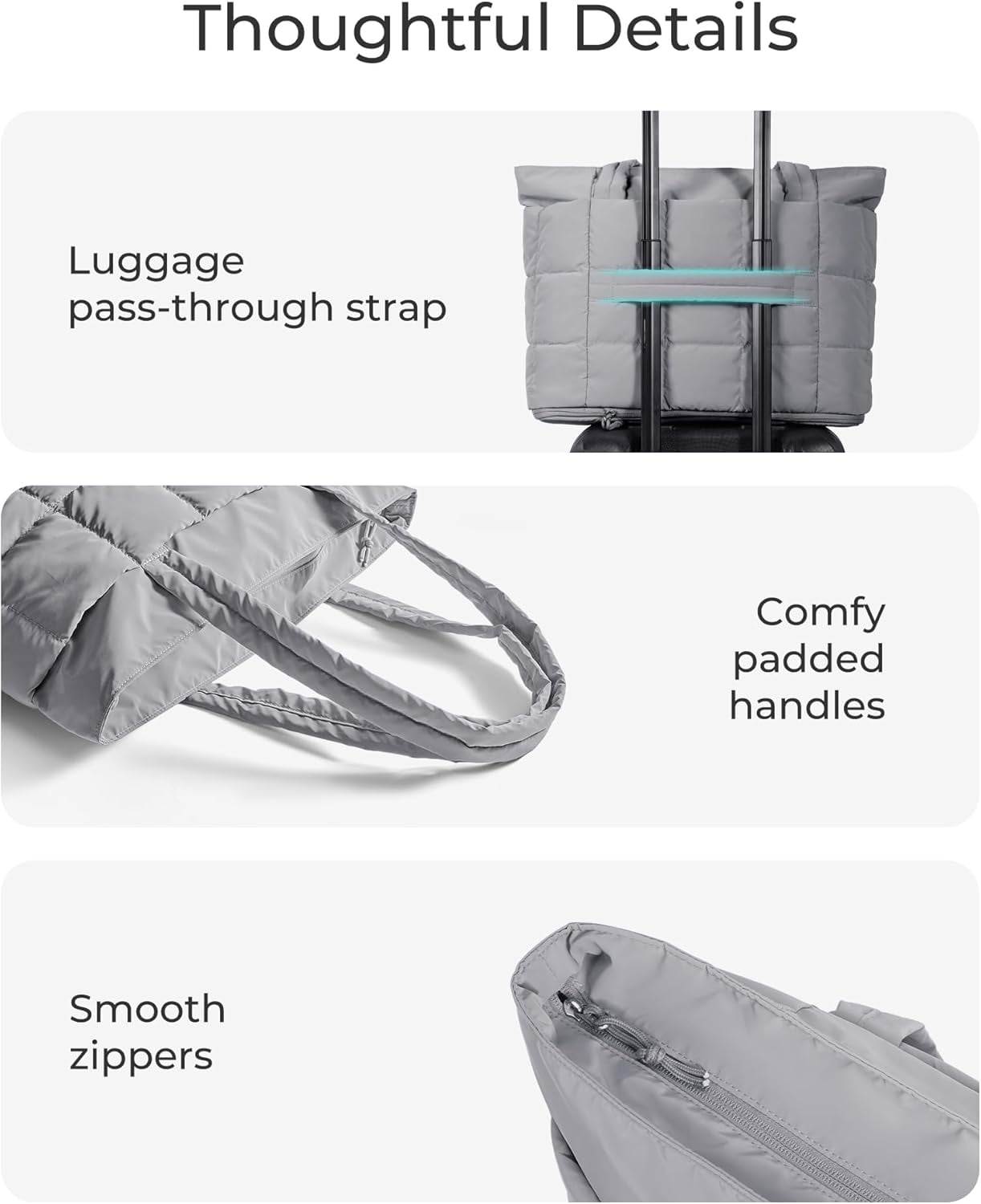 mirlewaiy Tote Bag for Women, Puffer Work Tote Handbag, Quilted Carry-On Travel Gym Bag(Grey)
