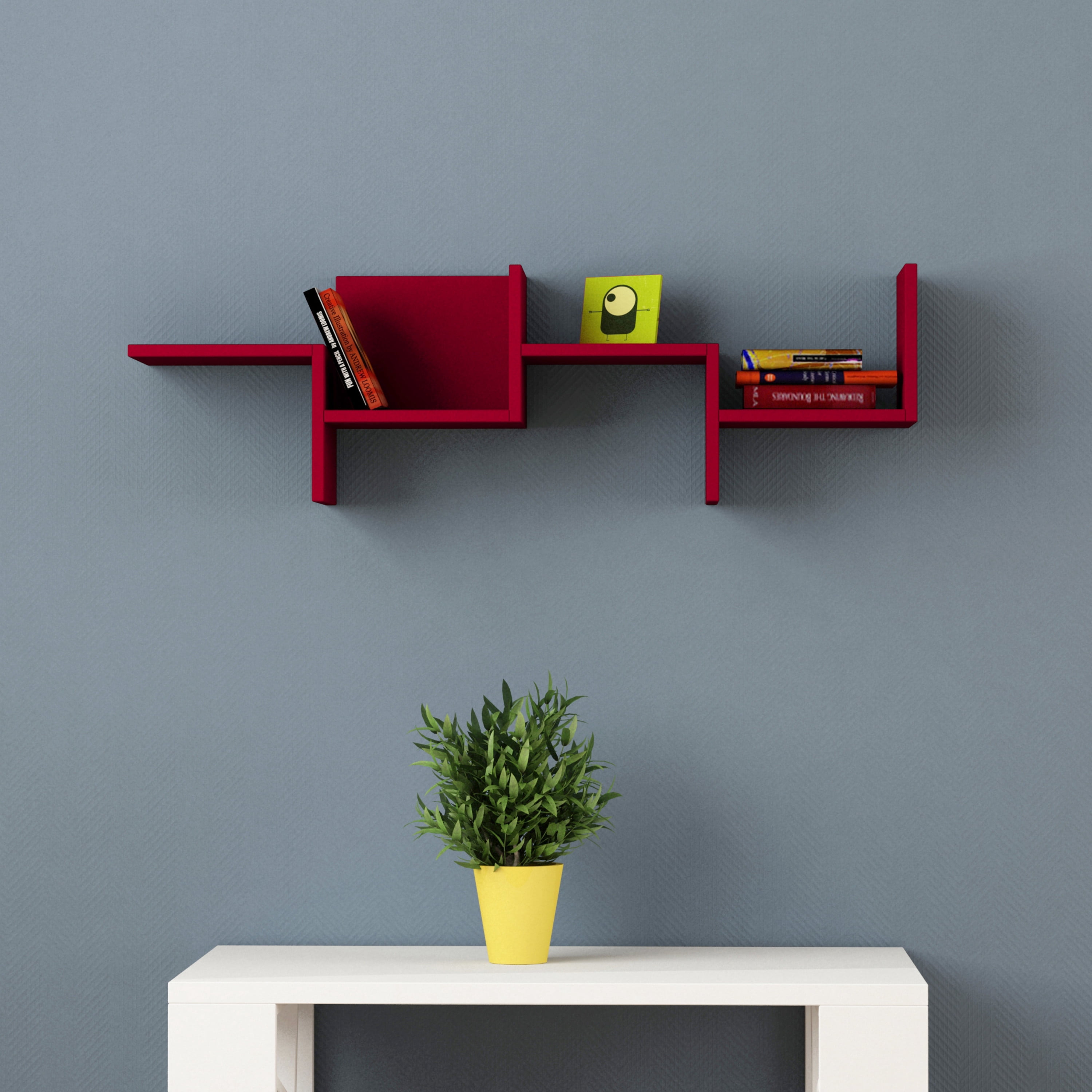 Ada Home Decor Furniture 45.5" 1 Tier Burgundy Watson Modern Wall Shelf