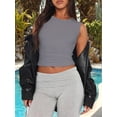 thumbnail image 6 of Womens Summer Tank Tops Sleeveless Crewneck Knit Slim Fitted Side Ruched Casual Basic Shirt Gray XL, 6 of 9