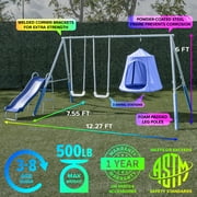 Sportspower Shooting Star Metal Swing Set with LED Swings, 5ft Slide , Bonus Anchor Kit, Great for Kids Aged 3-8