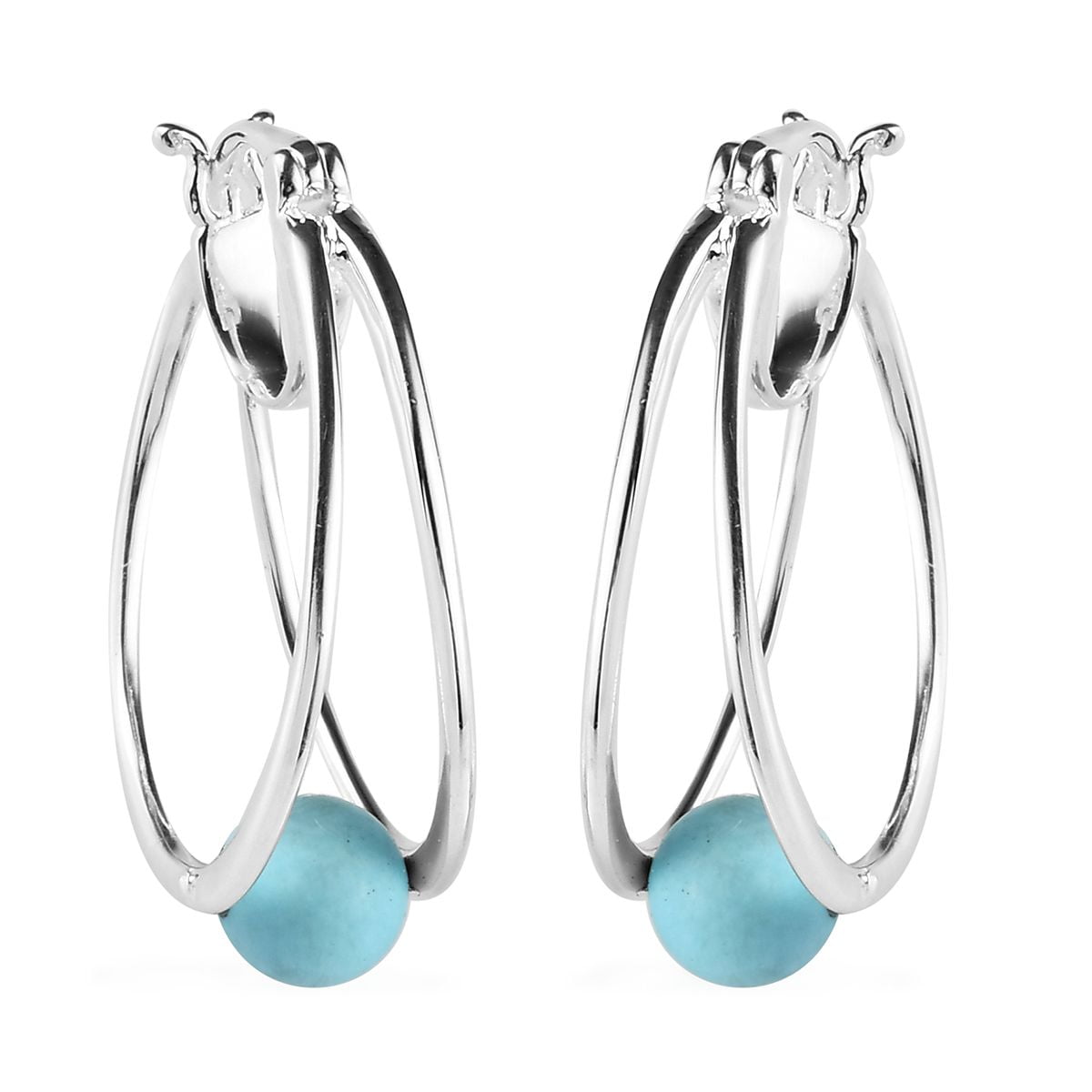 for Women 925 Sterling Silver Rhodium Plated Diamond Gemstone Hinged Hoop Earrings L-14 mm, W-13 mm 