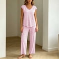 thumbnail image 5 of NominalSnug Women's Pajamas Sets Striped Short-Sleeve Top Wide Leg Pants with Pockets Loungewear Pjs Set, 5 of 8