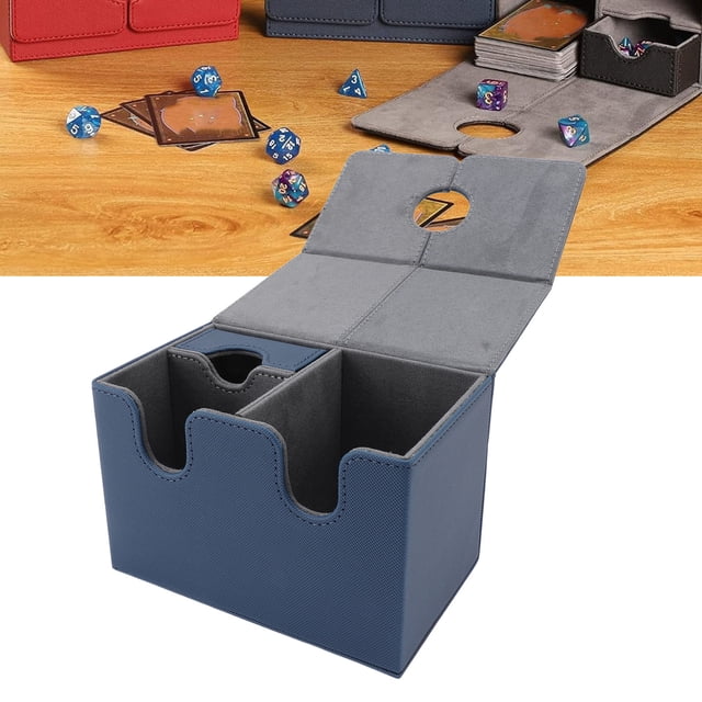 PU Leather Card Storage Organizer, Expansive Card Capacity Water Proof Magnetic Card Deck Box with Tray for Trading CardsBlack Gray 200 Cards