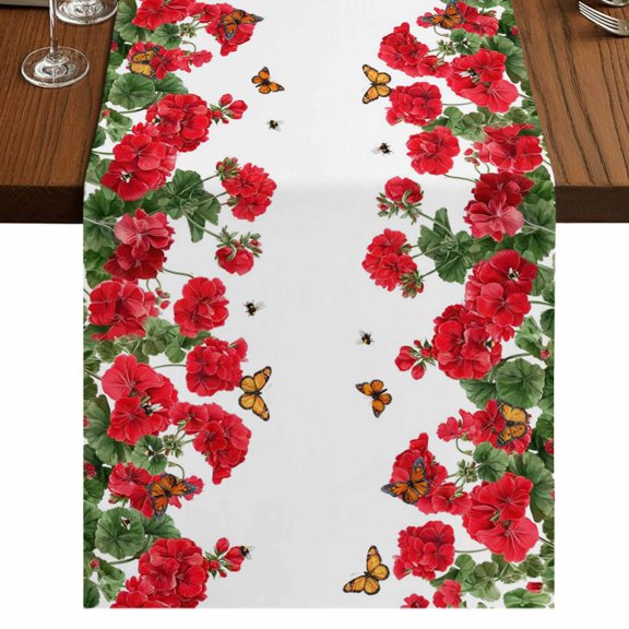 Table Runners 60 Inches Long Dress Scarves, Red Spring Floral Farmhouse Kitchen/Dining Table Runner, Small Coffee Tablerunners, Butterfly Farmhouse 13x60 Inch