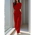 thumbnail image 4 of Jaimenalin Women'S 2 Piece Outfit Set with Mock Neck Crop Top and Palazzo Pants for All Occasions Red XL, 4 of 5