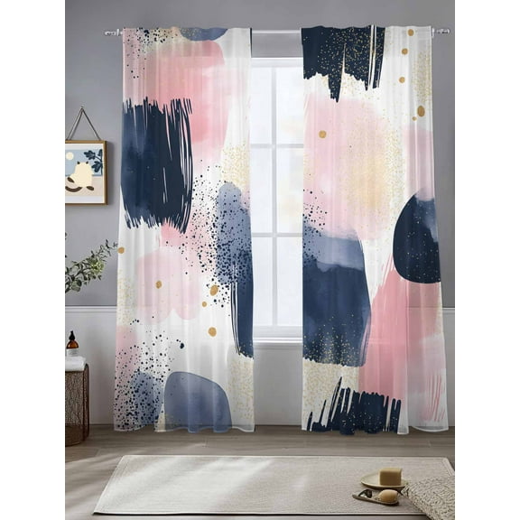 Navy Blue Pink Art Sheer Curtains for Living Room Bedroom Abstract Contemporary Luxury Sheer Curtains 108 Inch Long 2 Panels Set Light Filtering Curtain Window Treatments Drapes for Dining Room