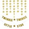 Sogorge Gold Glittery Twinkle Twinkle Little Star Garland Baby Shower Birthday Party Decorations (3-Pack:1 “Twinkle Twinkle Little Star”+2Gold Star Garland)