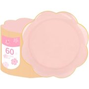 60 Pcs Pink and Gold Plastic Plates - Scalloped Dinner Plate Disposable, Fancy Pink Gold Rim Plastic Tableware Dishes Plates Heavy Duty for Birthday Tea Party