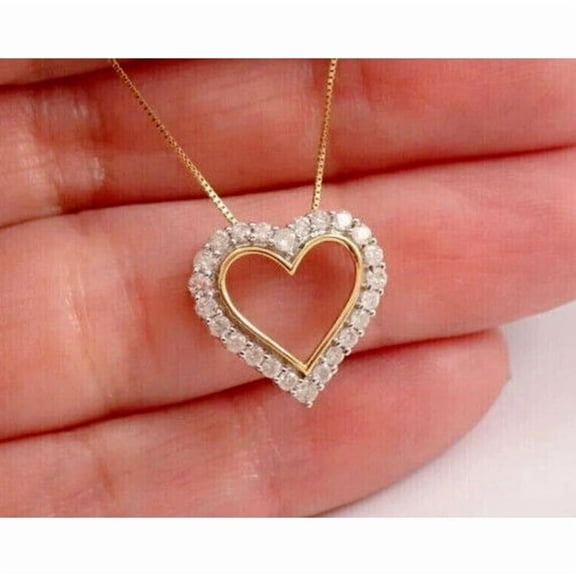 14K Yellow Gold Plated 2Ct Round Cut Simulated Diamond Women Valentine Heart Pendant 925 Silver