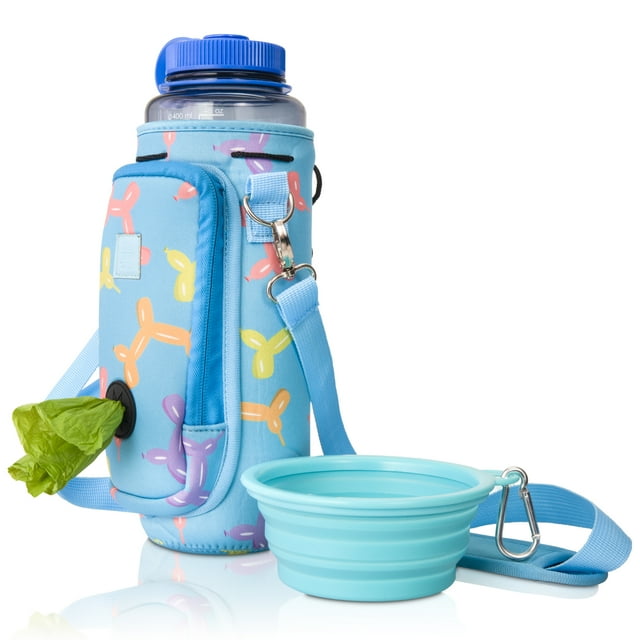Made Easy Kit Water Bottle Carrier with Pocket for Dog Poop Waste Bags and Adjustable Padded Shoulder Strap