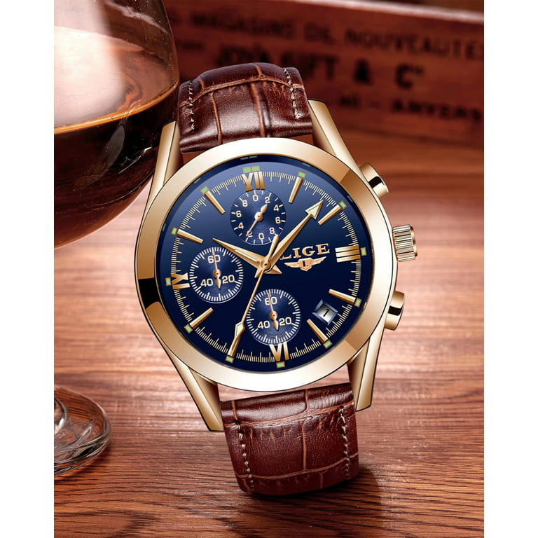 LIGE Mens Skeleton Quartz Mens Wristwatch Gold Retro Luxury Clock Model:  231027 From Niao05, $11.06
