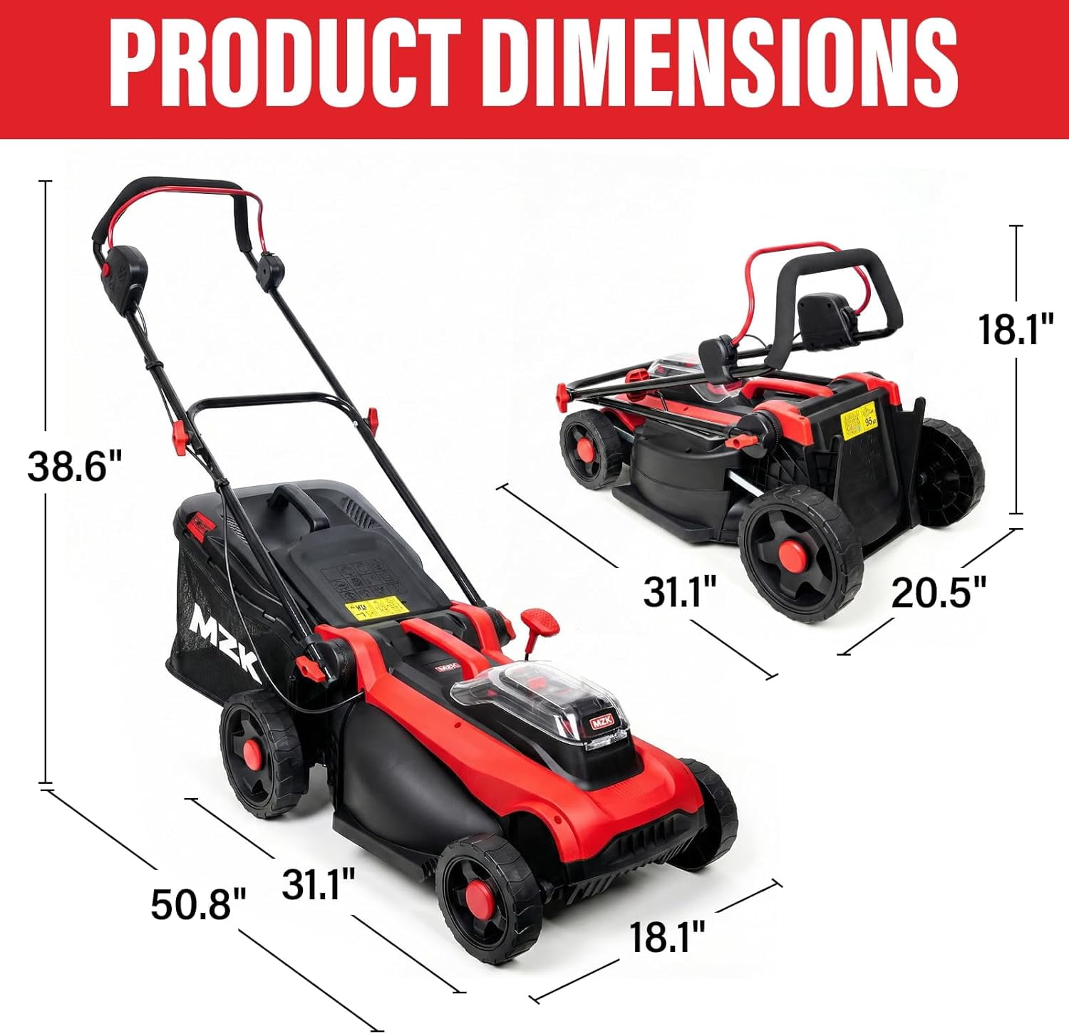 MZK 40V 16" Electric Lawn Mower, 2-in-1 Brushless Cordless Lawn Mower, Walk-Behind Push Mowers with 5-Position Height Adjustment, 2 x 4.0Ah Batteries & Charger Included, LM16B011