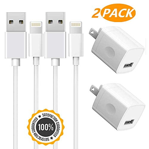 iPhone Charger 2-Pack Charging Cable with 2-Pack USB Wall Charger Power Adapter Plug Block Compatible iPhone X/8/8 Plus/7/7 Plus/6/6S/6 Plus/5S/SE/Mini/Air/Pro Cases, White