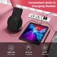 thumbnail image 4 of Topbuy Computer Desk w/ Built-in Charge Station Metal Frame Gaming Desk w/ Monitor Shelf Modern Writing Desk Workstation Table for Office Room Pink, 4 of 9