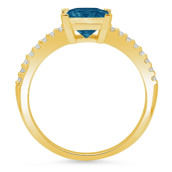 1.62 ct Princess Cut Natural London Blue Topaz Solitaire with Accents Engagement Ring for Women in 18K Yellow Gold