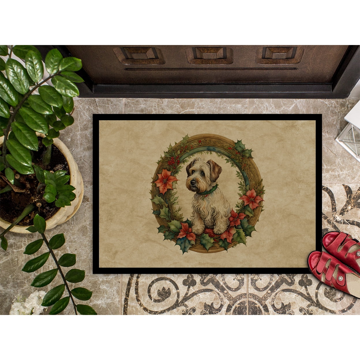 Sealyham Terrier Christmas Flowers Doormat 27 in x 18 in