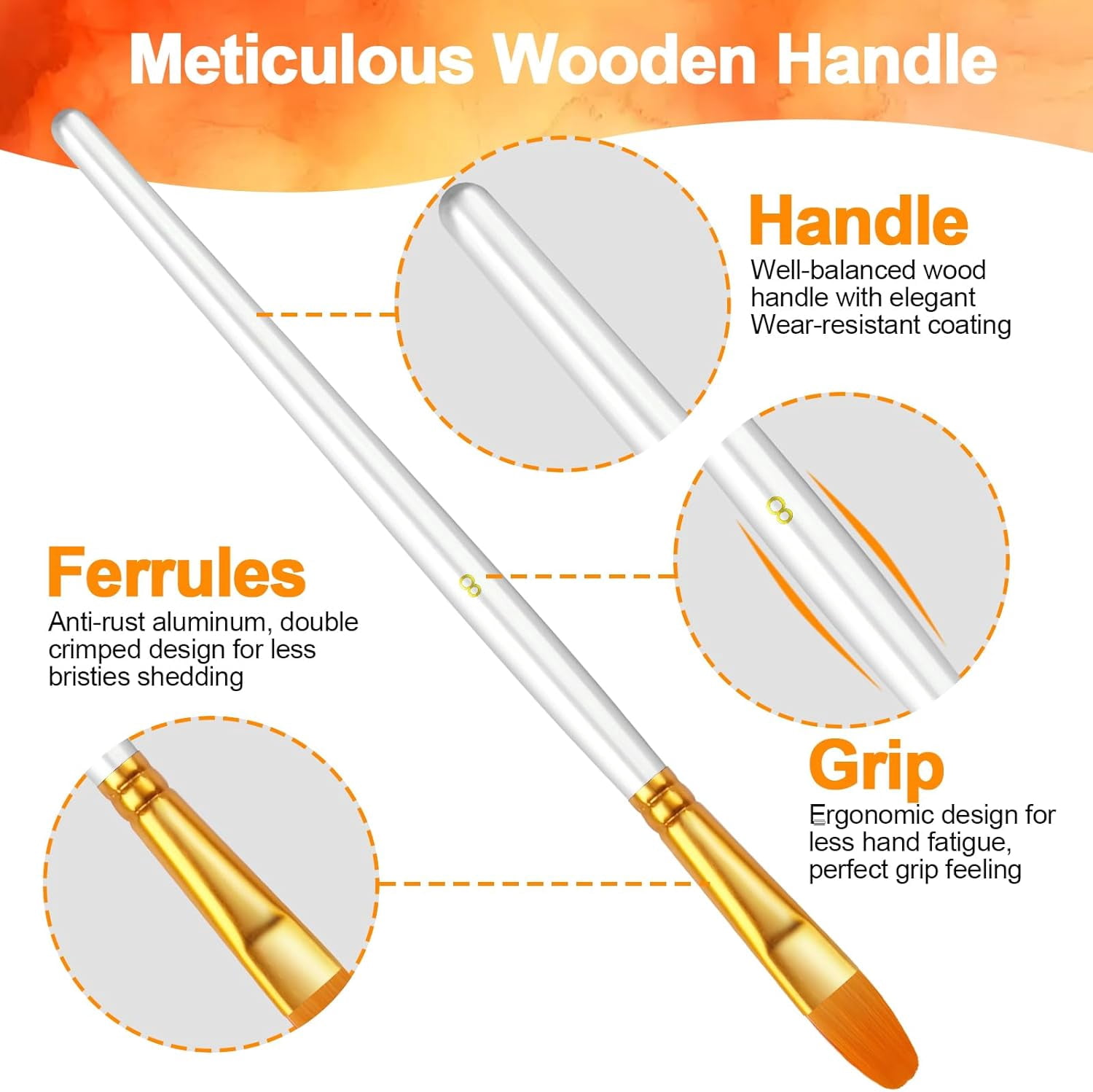 JJEAN-Paint Brushes Set, 5 Pack 50 Pcs Round-Pointed Tip Paintbrushes Nylon Hair Artist Acrylic Paint Brushes for Acrylic Oil Watercolor, Face Nail Art, Miniature Detailing & Rock Painting, White