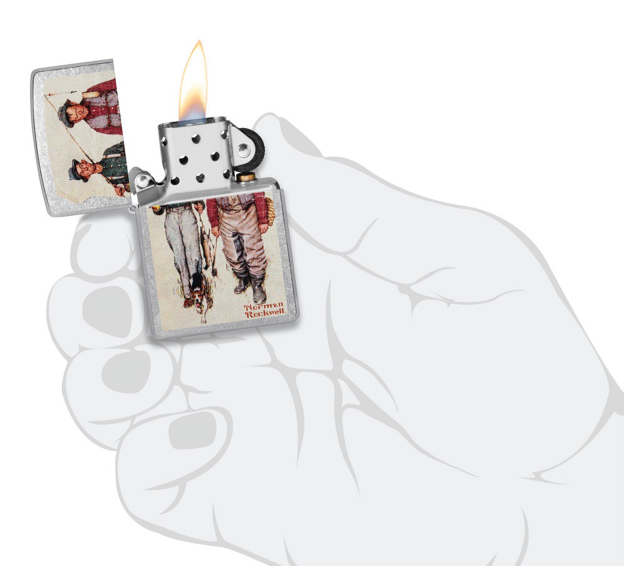 Zippo Norman Rockwell Fishing Street Chrome Pocket Lighter