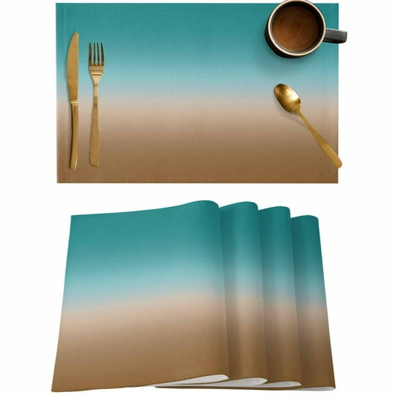 Teal Brown White Placemats Set of 4,Wipeable Washable Table Mats for Dining Tables,Gradient Abstract Art Place Mats for Kitchen Event Party Tabletop Decor