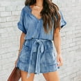 thumbnail image 4 of HBFAGFB Rompers for Women Dressy Denim Shorts Summer Casual Loose Jumpsuit with Pockets Blue Size S, 4 of 7