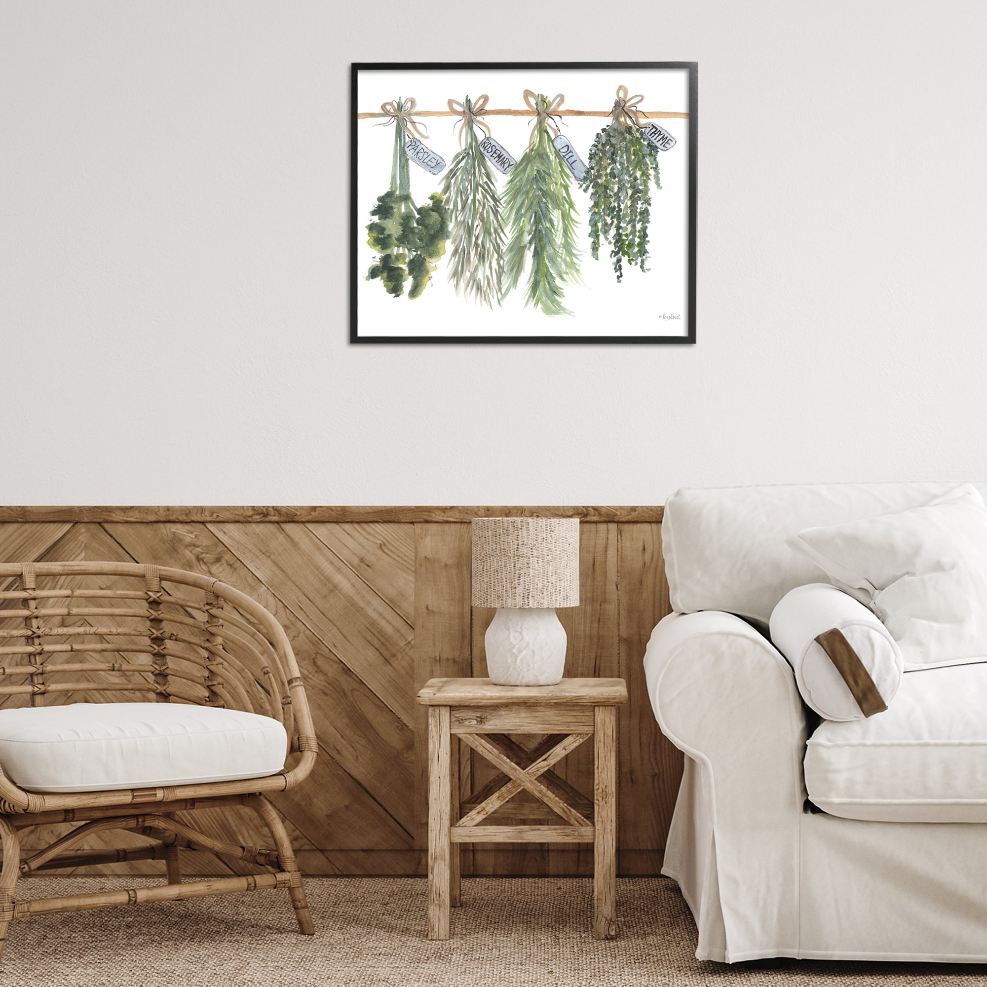 Stupell Industries Hanging Kitchen Herbs Botanical & Floral Painting Black Framed Art Print Wall Art, 30 x 24