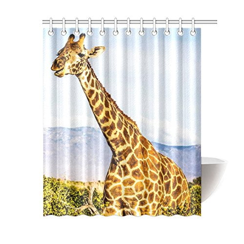 ARTJIA African Safari Animal Shower Curtain,Wildlife Funny Giraffe Landscape Polyester Fabric