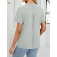 thumbnail image 5 of JGGSPWM Women's Casual Short Sleeve Ribbed Knit Crew Neck Soft Splicing T-Shirt Tops Gray M, 5 of 8