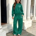 thumbnail image 3 of BLCHUNen Clothes for Girls 2 Piece Outfit Casual Hooded Workout Sweatshirts Wide Leg Print Pants Lightweight Workout Sets,Green, 3 of 6
