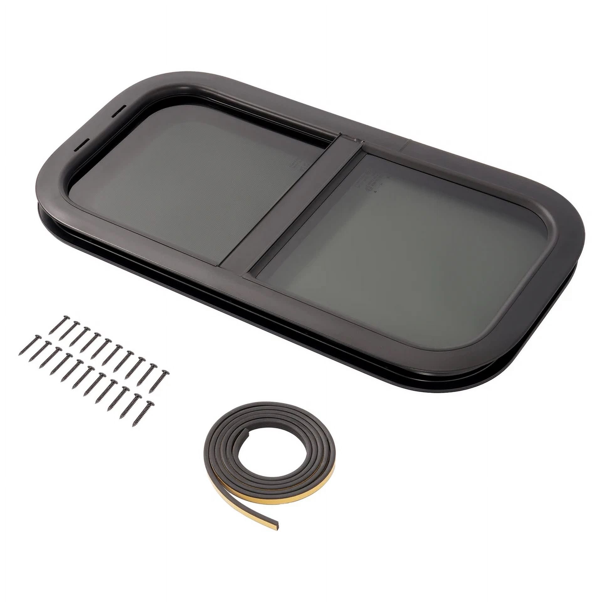 Kojem 12"W x 24"H RV Window Universal W/Net Screen and Trim Ring Vertical Slide Window Tempered Glass Aluminium Plastic Rubber