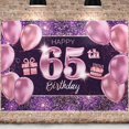 thumbnail image 1 of PAKBOOM Happy 65th Birthday Banner telón de fondo – 65 suministros de decoración para fiesta de cumpleaños para mujeres – rosa púrpura dorado 4 x 6 pies, 1 of 5