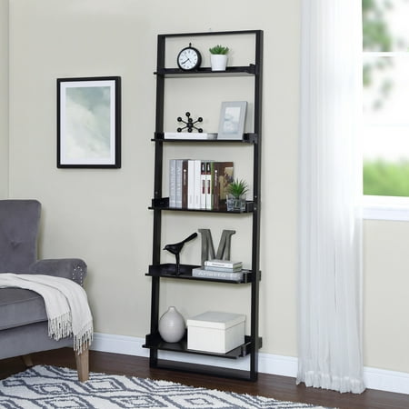 Mainstays 70 5 Shelf Leaning Ladder Bookcase Espresso Walmart