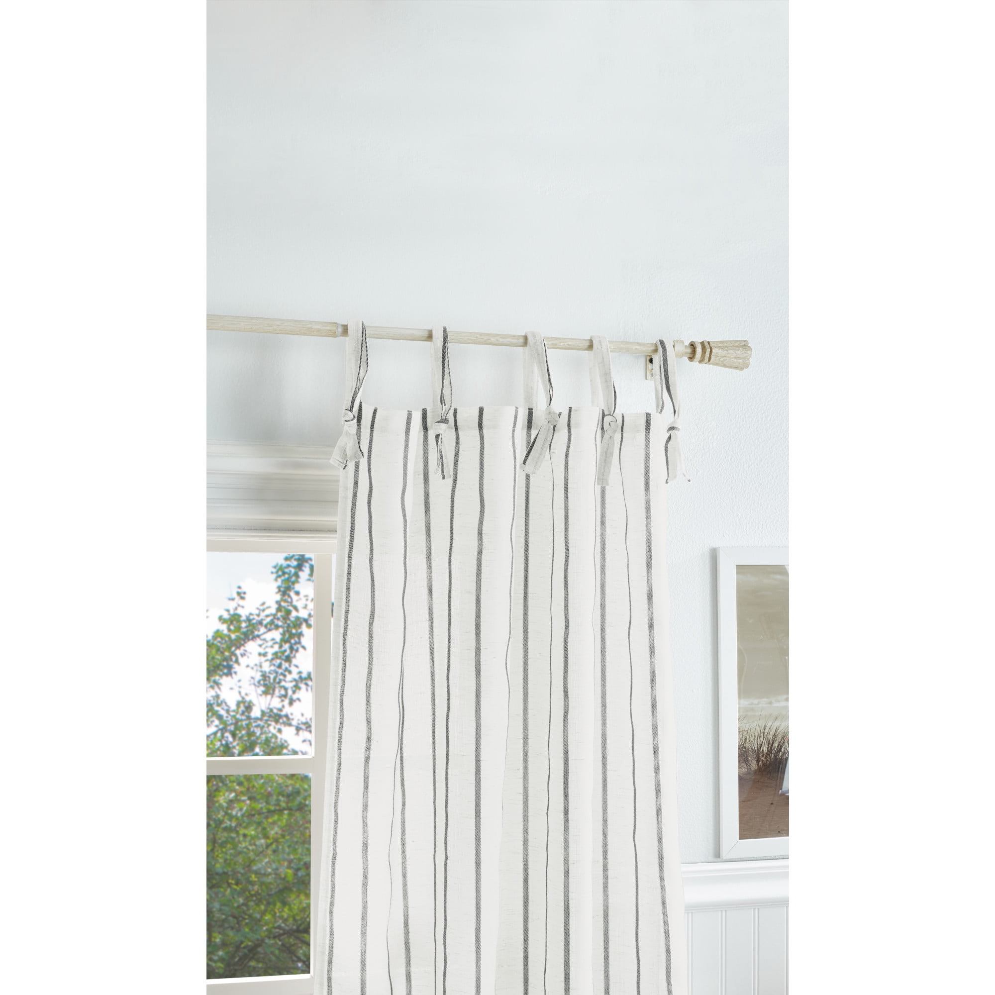 Martha Stewart Laguna Stripe Curtain Panel Pair, Gray, Tie Tab, Semi Sheer, Indoor, Adult, 2 Piece Set, 37"x 84"
