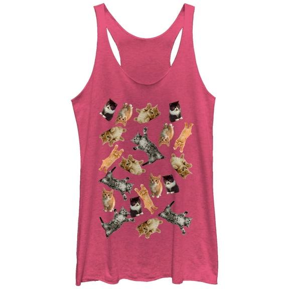 Women's Lost Gods Kitty Cats Everywhere  Racerback Tank Top Pink Heather Large