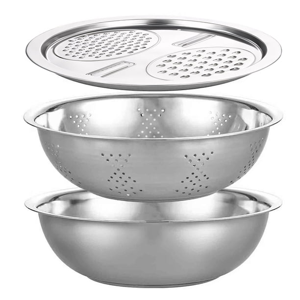 Aparatos de cocina, accesorios, utensilios de cocina, utensilios de cocina. Lavabo multifuncional de acero inoxidable. Nuevo juego de tres piezas: colador, rotador de ensaladas, filtro para lavar arro