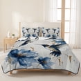 thumbnail image 3 of Quilts Twin XL Size Bedding Set, Navy Blue Birds Flowers Lightweight Quilted Comforter, Spring Floral Watercolor Soft Reversible Bedspread Coverlet with Pillow Covers for All Season, 68" x 98", 3 of 9