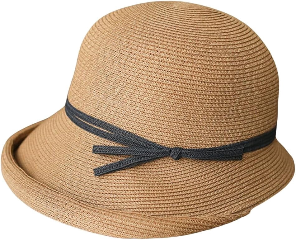 Kukuzhu Straw Bonnet Hat for Women, Wide Brim Foldable Packable Sun Bucket Hat UPF50+ Summer Beach Cap for Travel Outdoor