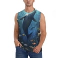 thumbnail image 2 of Lsque Underwater Dolphin Print Men's Cotton Blend Sleeveless Muscle Shirts (S-3XL)- Moisture Wicking, Odor Protection, UPF 30+,X-Large, 2 of 8