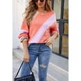 thumbnail image 5 of Cross Stripe Color Block Sweater Long Sleeve Regular Fit for Women Beige Medium, 5 of 5