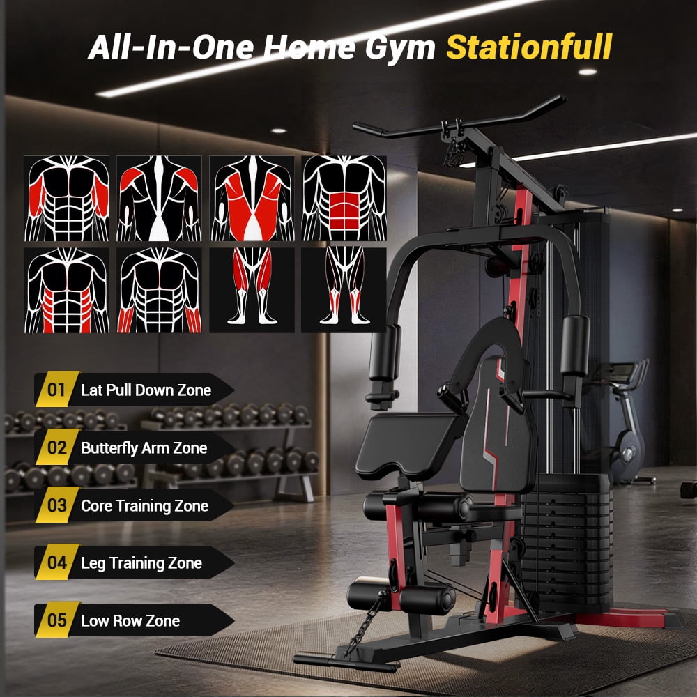 SONITU Home Gym Station with 160 lbs Weight Stack, Full Body Training Equipment, All-in-One Workout Station