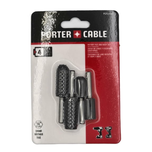 Porter-Cable PCFL4SET 1/4 Shank 4-pc Rotary File & Rasp Set Wood Metal Plastic