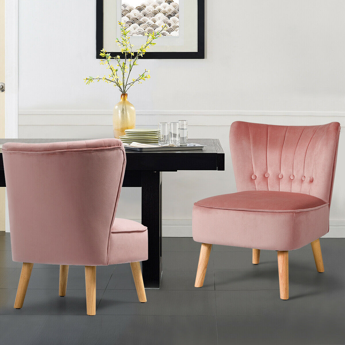 Gymax 2PCS Accent Chair Single Sofa Armless Leisure Chair w/ Wood Legs Pink