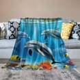 thumbnail image 2 of Fenyluxe Dolphins Fish Corals Throw Blanket Bedding Cozy Lightweight for Couch Sofa Bed All Seasons Soft Plush Blankets 50x60in, 2 of 6