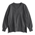 thumbnail image 7 of Ozmmyan Womens V Neck Long Sleeve Sweatshirt Side Slit Oversized Relaxed Fit Shirt Fall Winter, 7 of 7