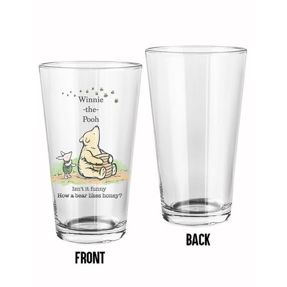 Pooh Bear And Bumblebees Pint Glass -Smartprints Designs, 16 oz Transparent Glass