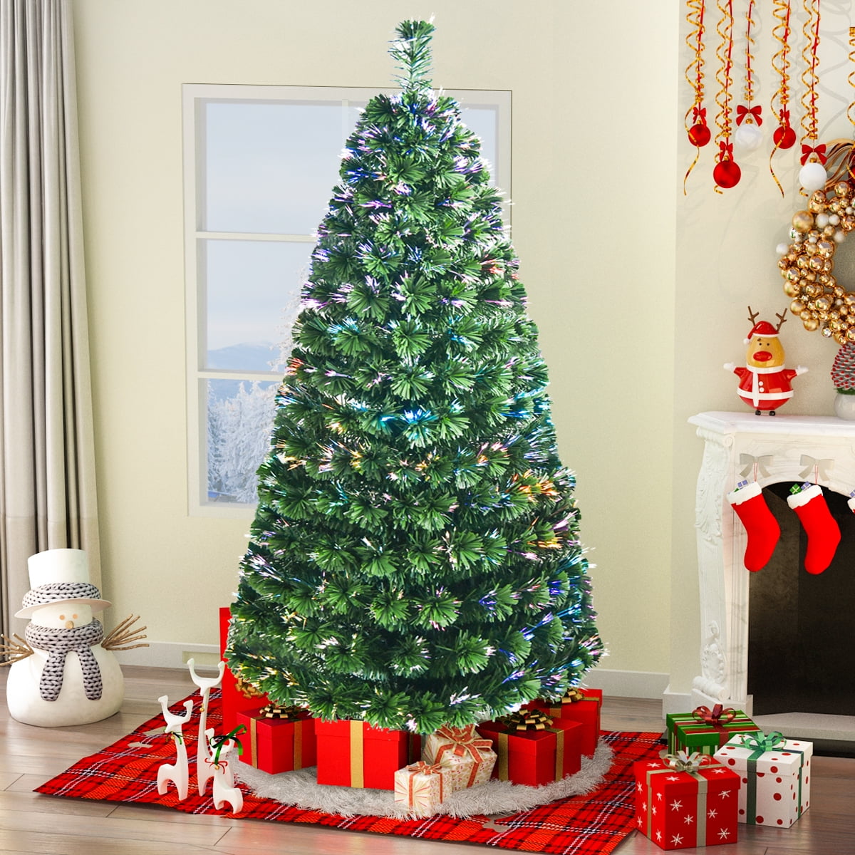Christmas Tree Best Choice Products 7 Fiber Optic Artificial Christmas Pine Tree W 270 Ul Certified Multi Color Lights Led Lights With Star On Top Walmart Com Walmart Com