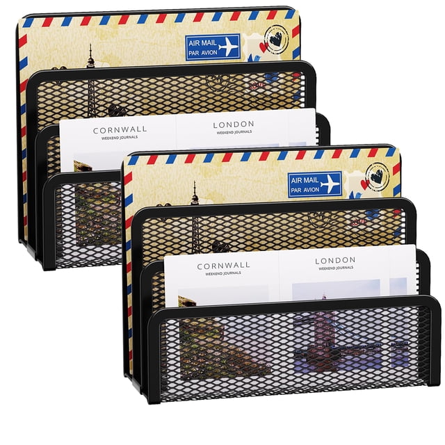 Organizador de Correos Marbrasse de Malla Metálica con 3 Compartimentos, Paquete de 2