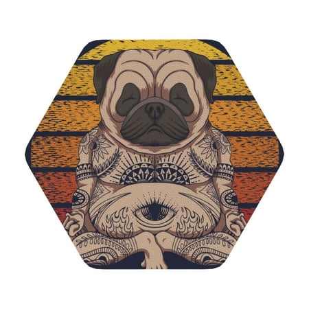 

Matuu Pug dog Yoga for Cup Coasters Set of 6 Leather Coasters Desk Coasters for Office Measures 4” x 4” Hexagon