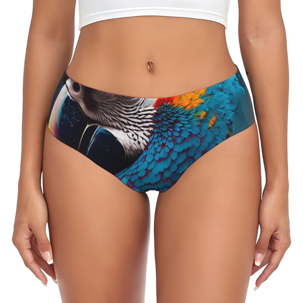 Fotbe Modern Style Blue Parrot Calzones Estampados para Mujer – Ropa Interior de Algodón, Cómoda, Suave y Elástica-XX-Large