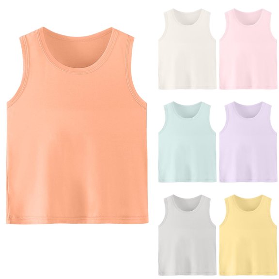 Crunowin Boys And Girls Summer Tank Tops Round Neck Lightweight Sleeveless Casual Top Beige Size 9